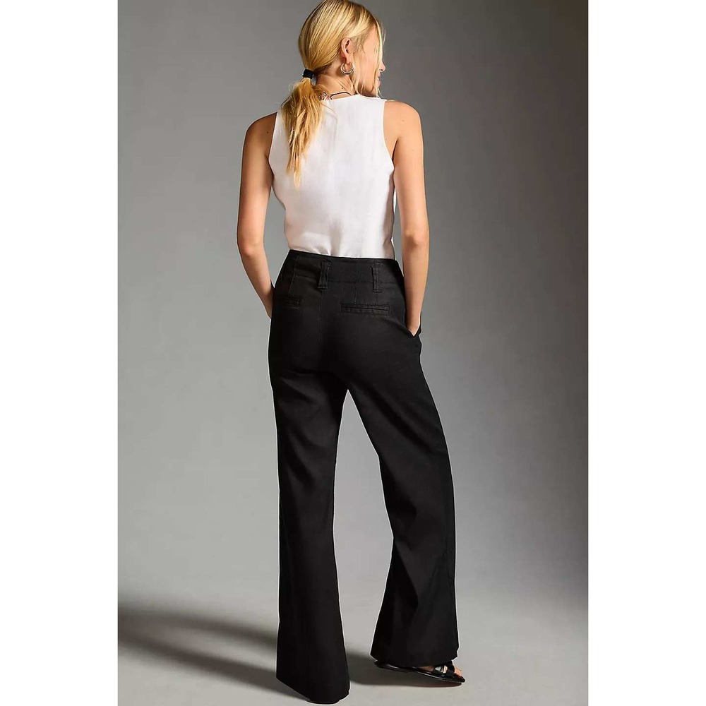 Maeve Naomi Linen Wide-Leg Flare Pants 12 Black High Rise Pockets 4123650590244 - Picture 3 of 16